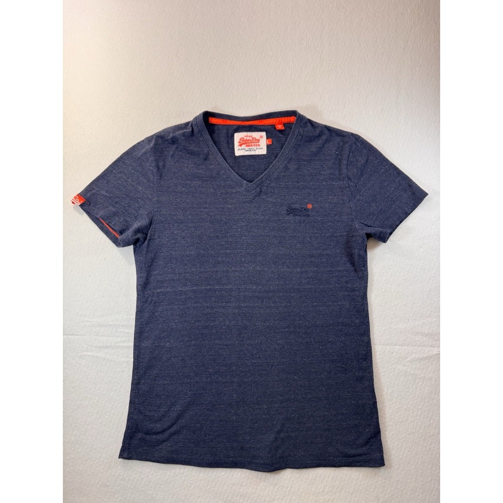 Superdry Vintage Mens V-Neck Short Sleeve Shirt L Blue Casual Outdoor Y2K EUC